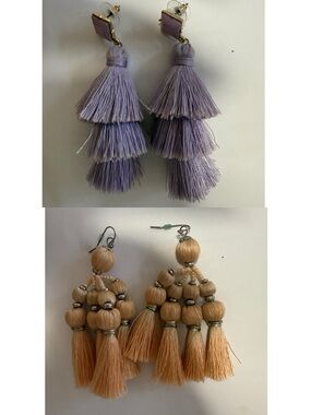 Boho Tassel Earrings Bundle 2 Pairs Purple & Neutral Statement Earrings